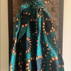 Ankara Print Teal & Gold Full Length Skirt - M/L